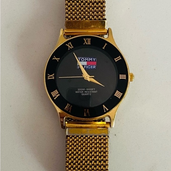 Tommy Hilfiger Black Dial Gold Mesh Watch - Picture 1 of 3